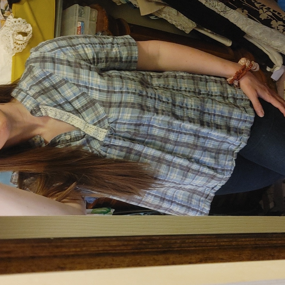 Plaid Shirt with Lace Detail